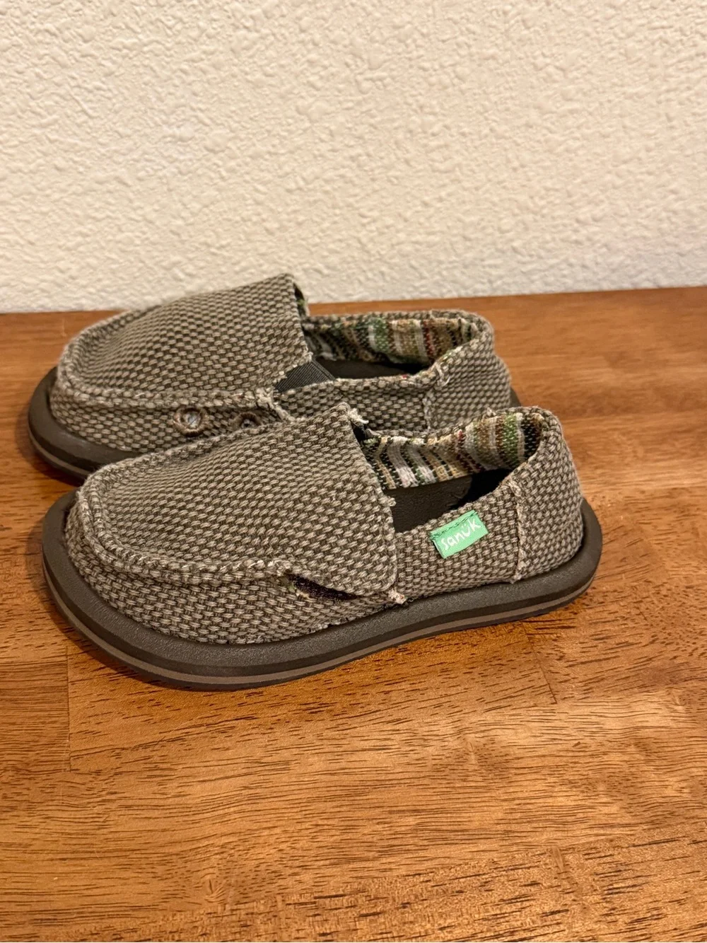 Sanuk Toddler Canvas Slip-On Shoes in Brown with Patterned Lining